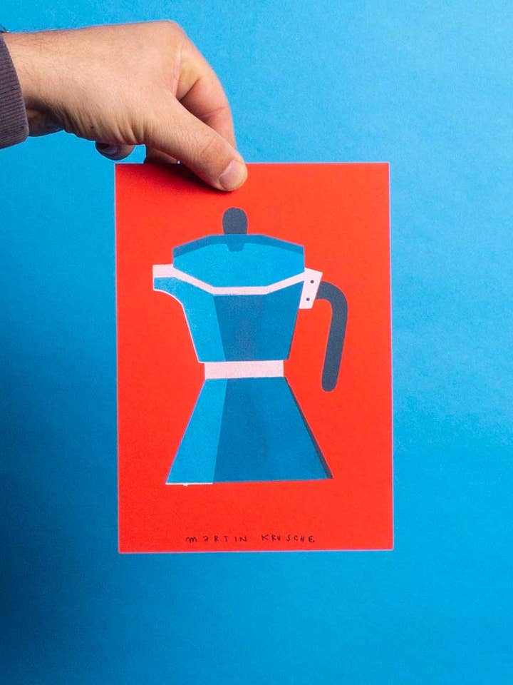 Stampa stencil «Caffettiera», 14,85 x 21 cm (A5) per la vendita all'ingrosso da parte di Martin Krusche Illustration