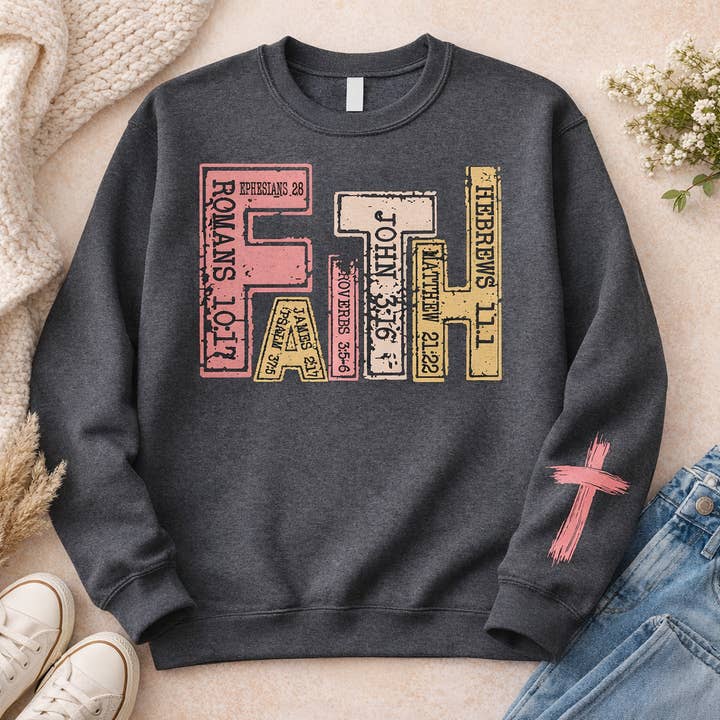 Faith Sweatshirt with cross detail on sleeve for wholesale by Glitter & Dirt Mn