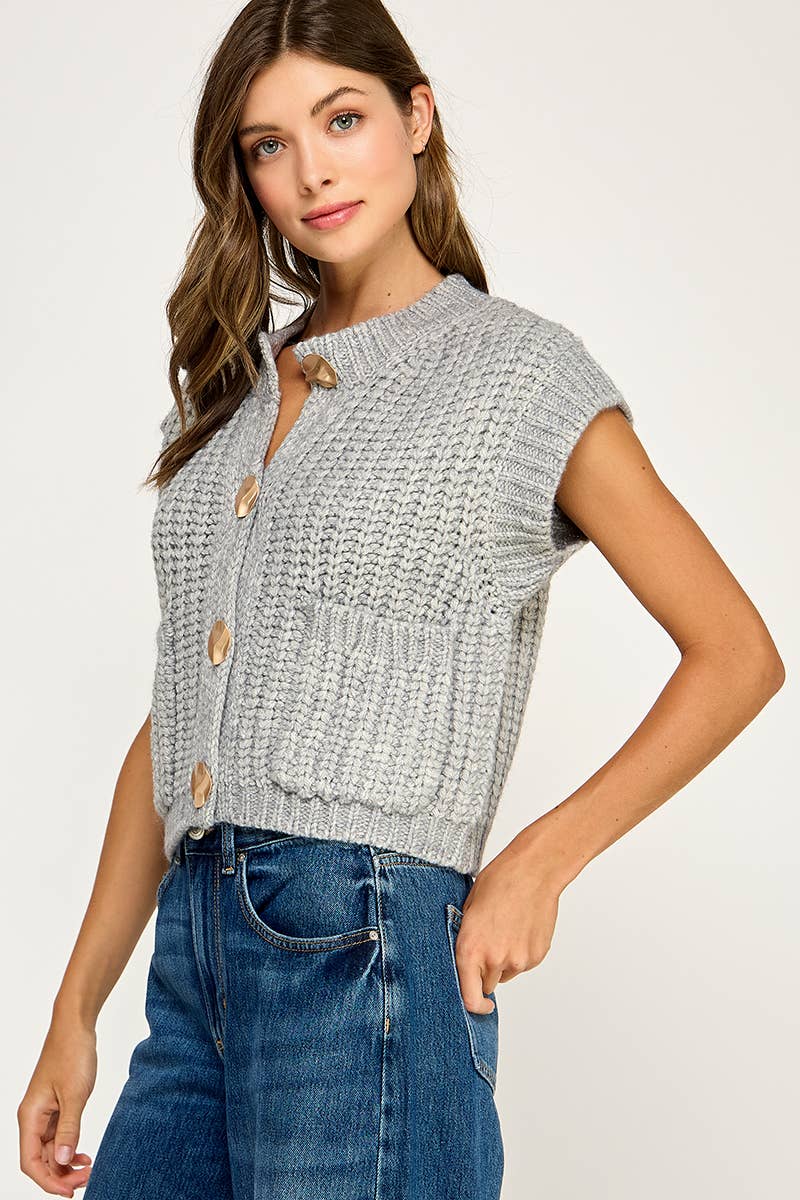 Miss Love - Wholesale Sweater Vest - Women's - CHUNKY KNIT BUTTON-FRONT VEST TOP25