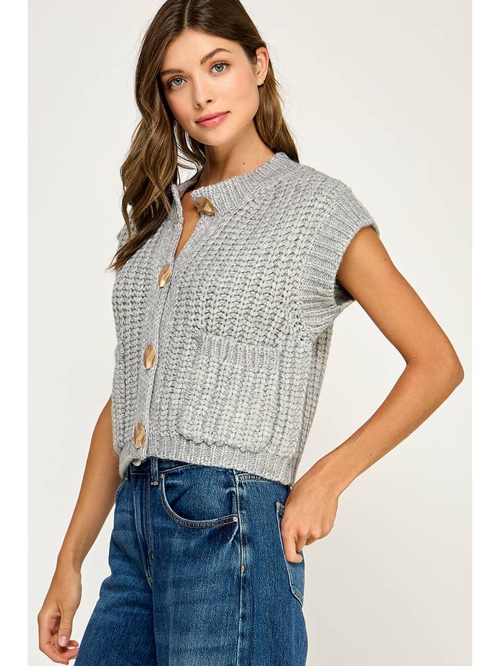 Miss Love - Wholesale Sweater Vest - Women's - CHUNKY KNIT BUTTON-FRONT VEST TOP25