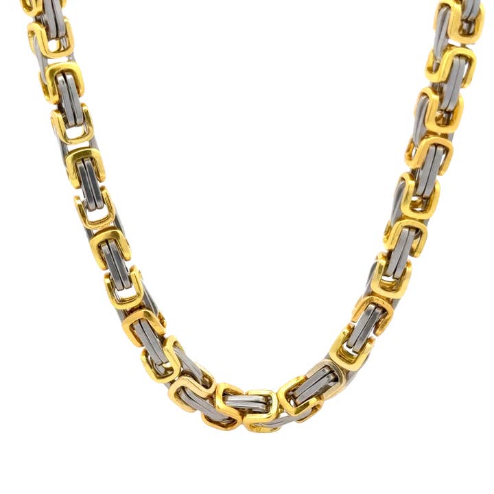 Men's 6mm Silver + Gold Byzantine Chain Necklace for wholesale by PAXPARIS
