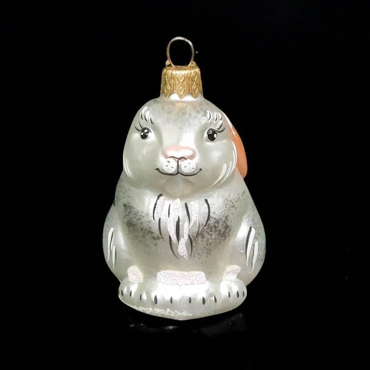 Glass by Iness - Wholesale Ornament - Bunny Rabbit Ornament - Hand Made In Ukraine - Blown Glass Ornament - Hand Decorated - Keepsake Ornament - Silver Bunny - Figurative Ornament