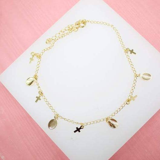 18K Guld Fyldt Cross, Saint Charm Ankelkæde (E100) for engroshandel hos MIA Jewelry