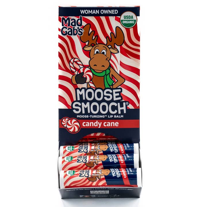 Lot de 24 baumes à lèvres bio Moose Smooch Candy Cane POP pour la vente par Mad Gab's