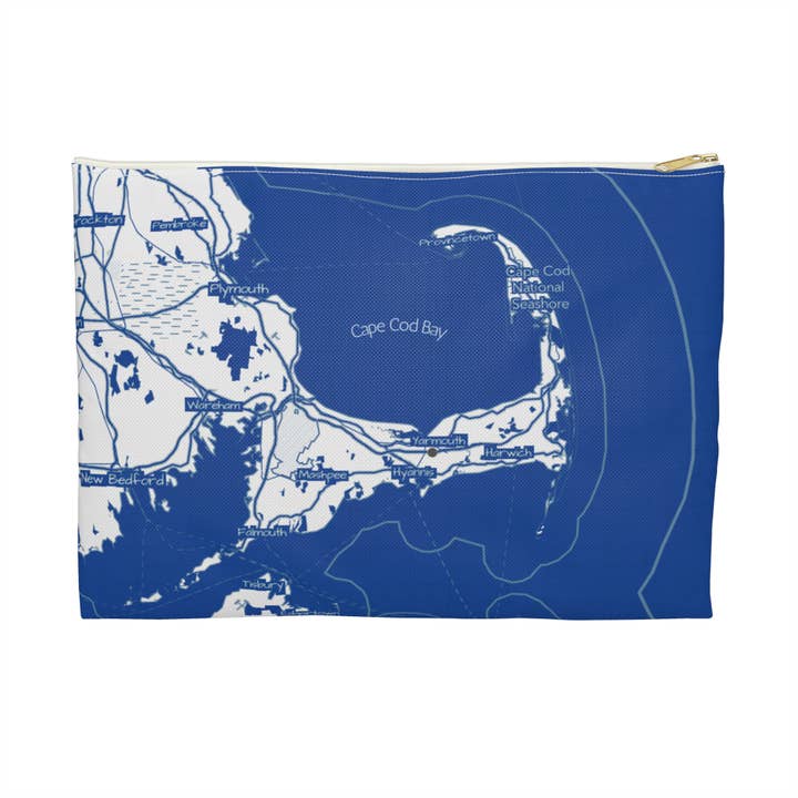 Cape Cod Map Blueprint Accessory bag. Flat pouch for wholesale by Lyn Roma