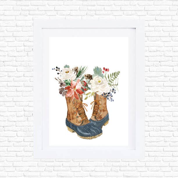 Duck Boots Floral Shoes Art Print for wholesale by Studio Miller