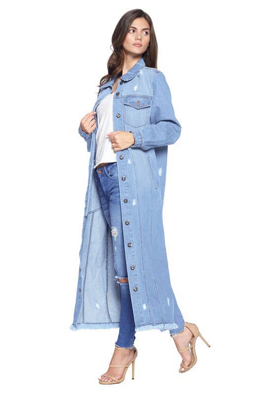 LIGHT Destroyed Denim Long Jacket (OPEN PACK) for wholesale on Faire2