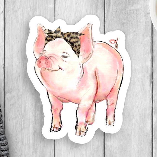Watercolor Pig Vinyl Sticker for wholesale by Expression Design Co