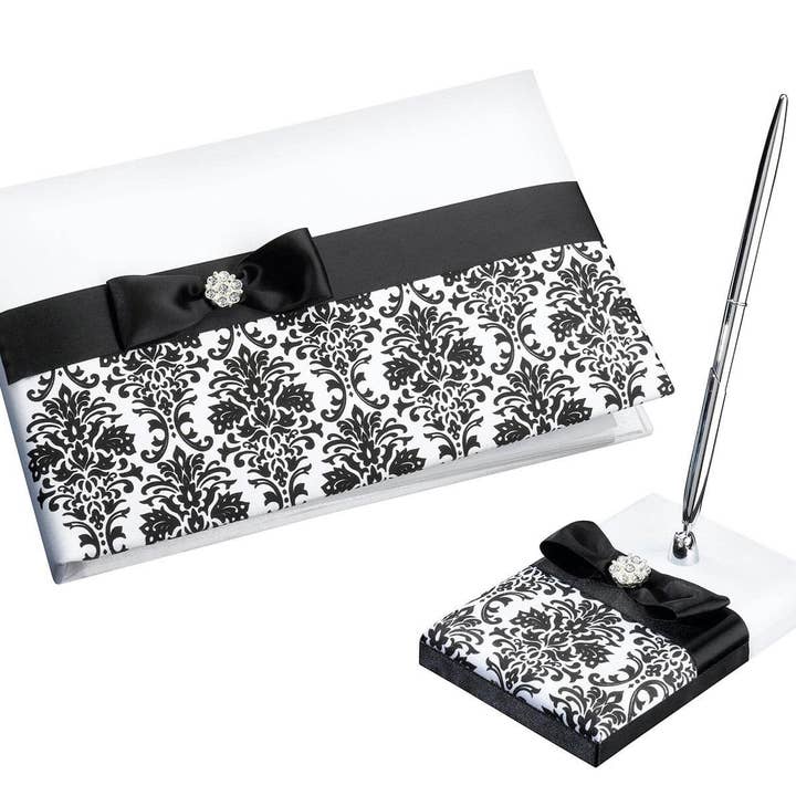 Black Damask Guest Book and Pen Set for wholesale by Lillian Rose