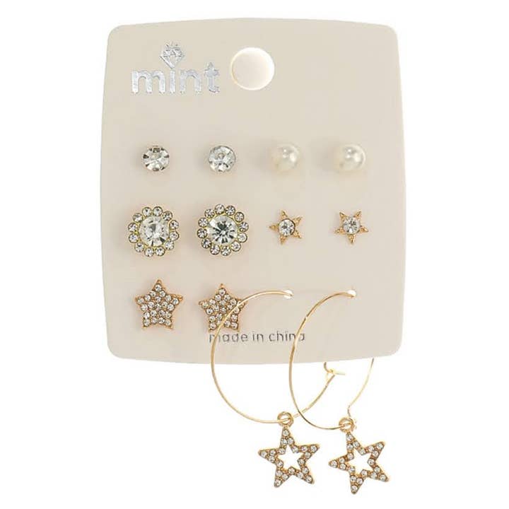 6 Paar Ster Oorbellen Set voor wholesale door Atlas Fashion