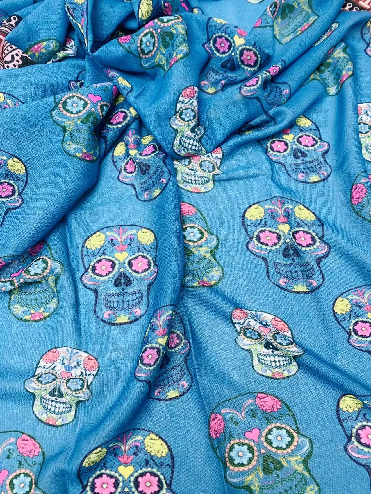 JC Sunny Fashion - Wholesale Scarf - Women's - 02106601 Oversize Blue Sugar Skull Shawl/Scarf1