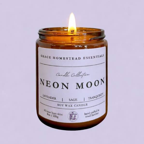 Bougie en cire de soja Neon Moon - 8 oz pour la vente par Grace Homestead Essentials