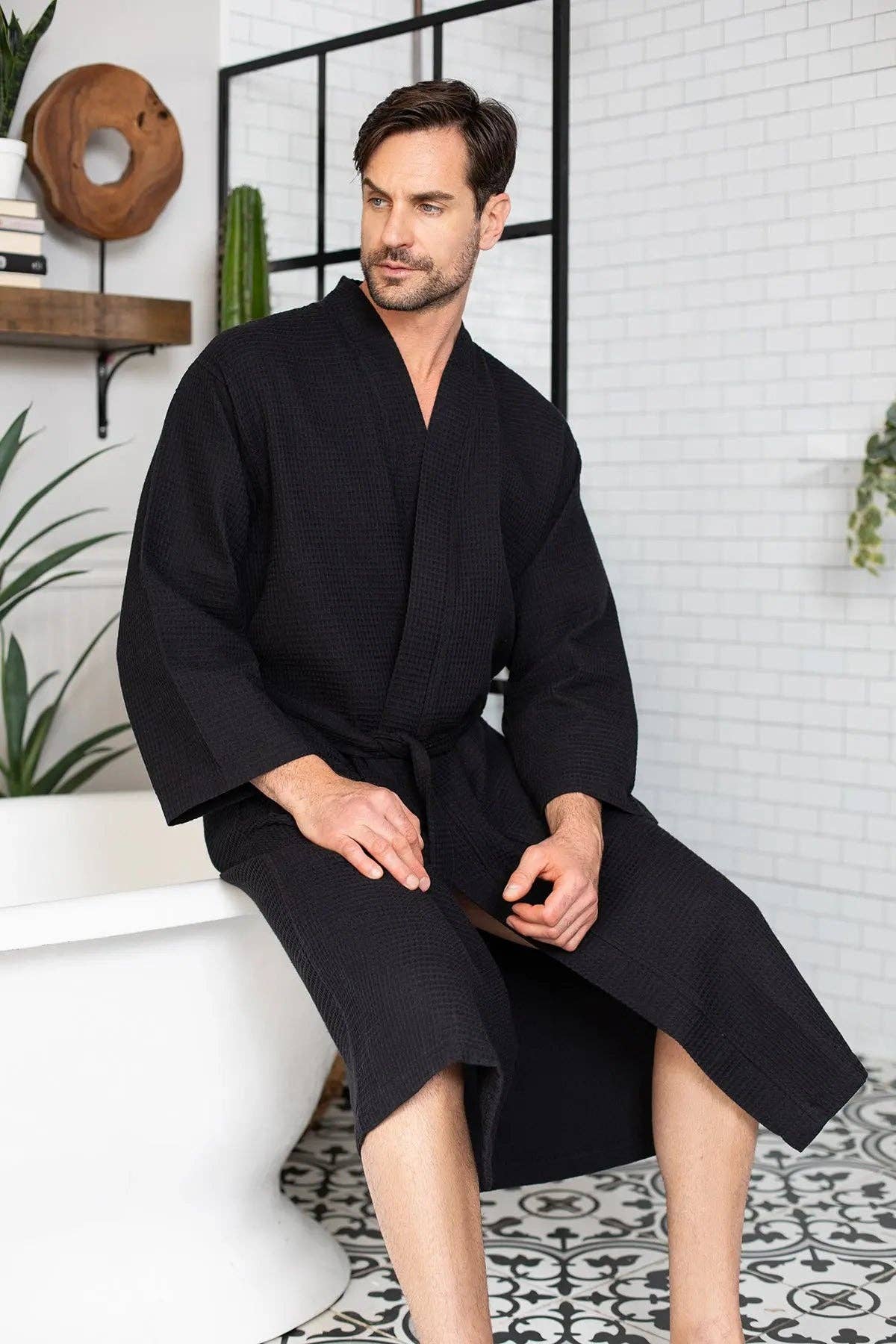 Lotus Linen - Vente Peignoir – homme - Peignoir de bain en nid d'abeille pour homme - Absorbant, léger11