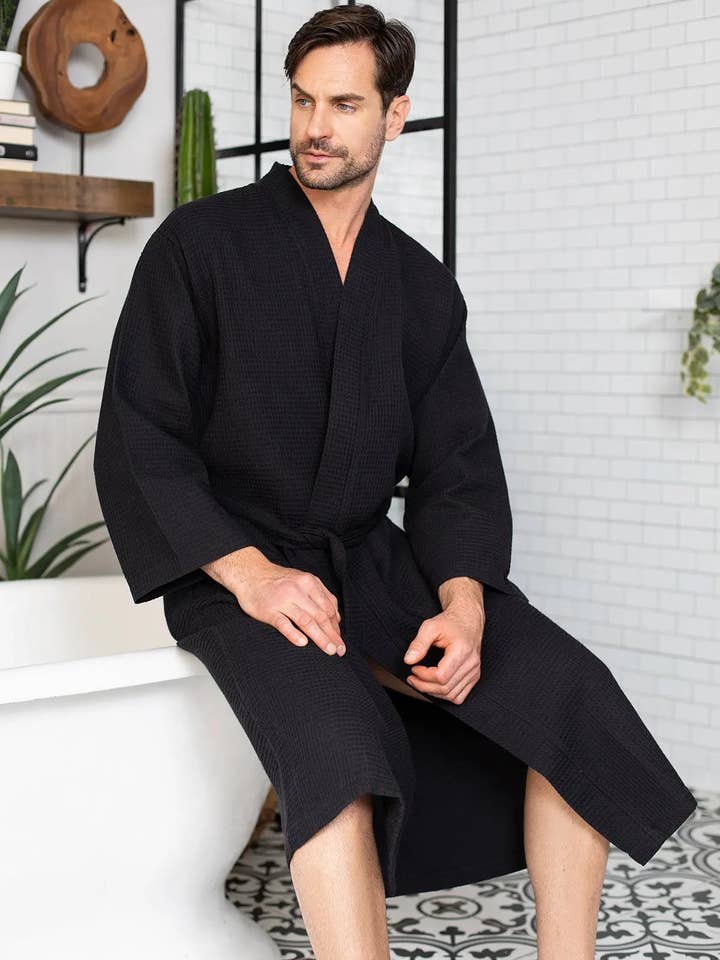 Lotus Linen - Vente Peignoir – homme - Peignoir de bain en nid d'abeille pour homme - Absorbant, léger11
