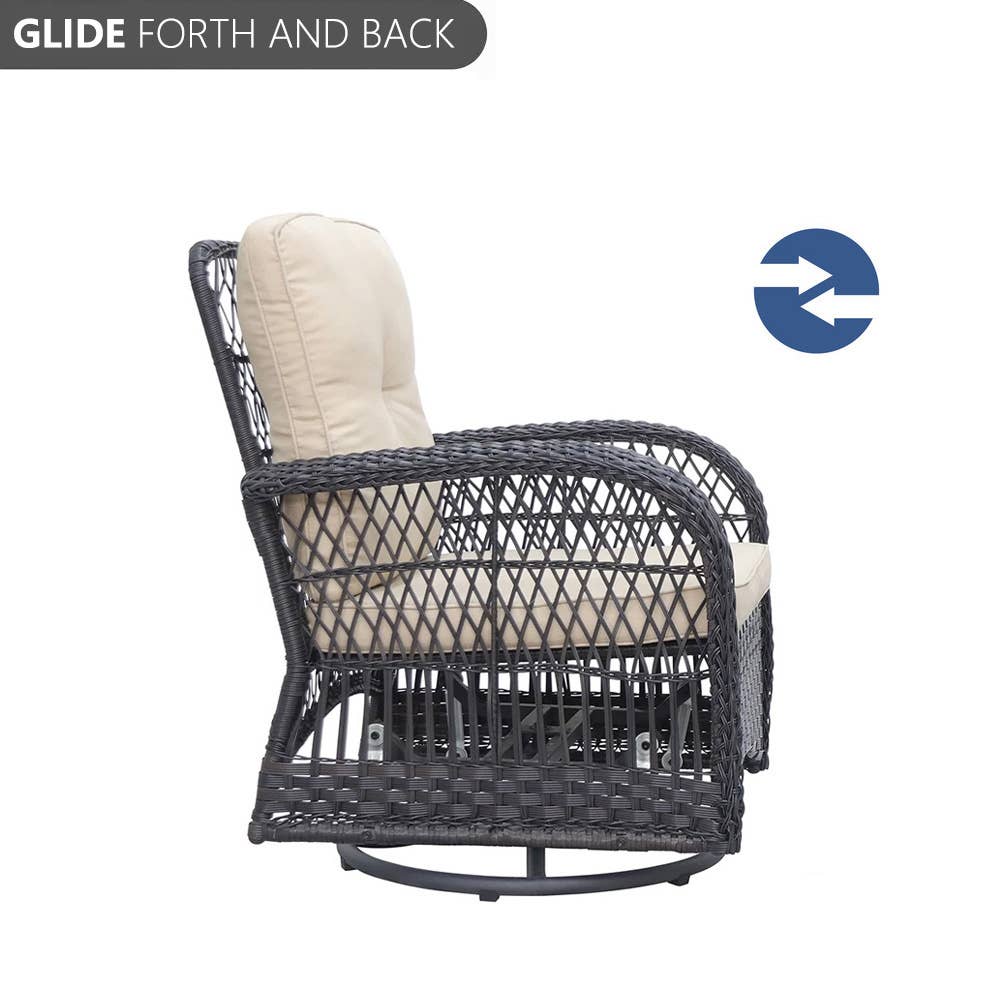 Abble - Vente Salon de terrasse - Ensemble de conversation d'extérieur en osier 3 pièces3