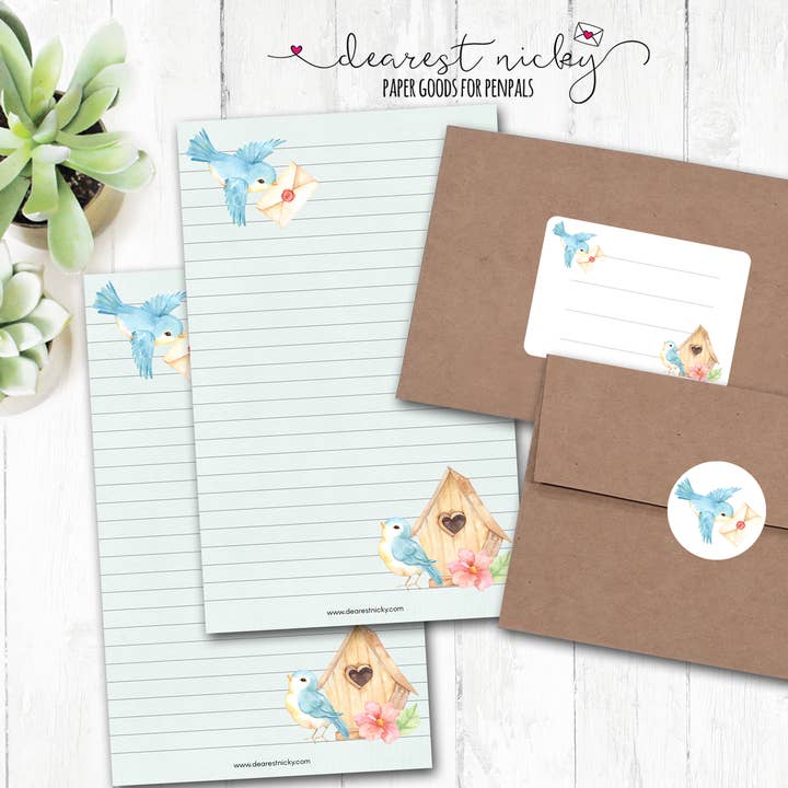 Set per scrivere lettere Lovebirds per la vendita all'ingrosso da parte di Dearest Nicky / Mouse & Wren