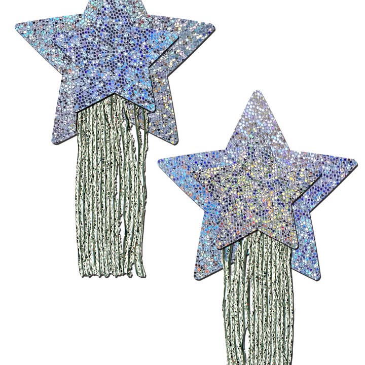 Pastease® - Wholesale Tepelcovers - Dames - Star Tassel Pasteitjes: Zilveren glitter ster met franjes pasteitjes0