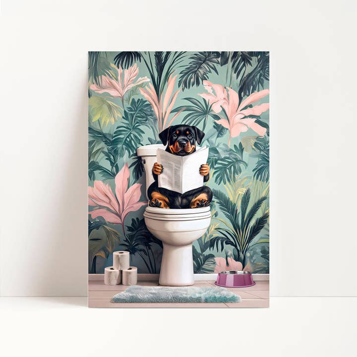 Cachorro de Rottweiler en Impresión de Inodoro para venta al por mayor de Enchanted Eden Prints