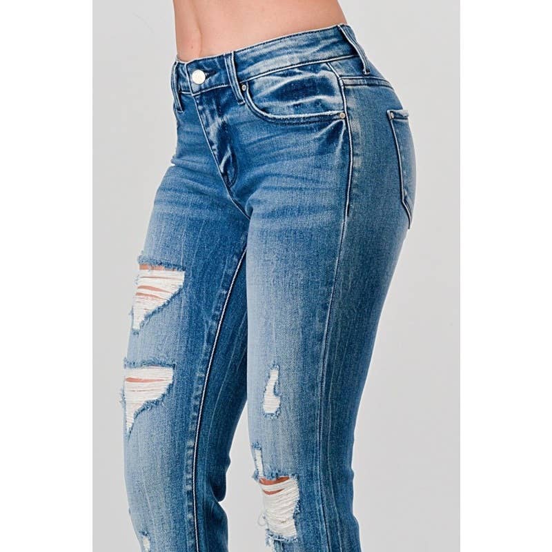 GEMIDDELDE Petite Mid Rise Stretch Tie Flare Jeans -open Pack voor groothandel op Faire7