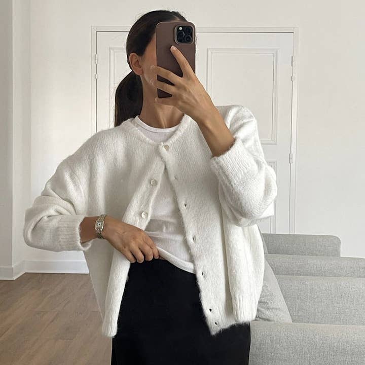 Suhkasana - Wholesale Cardigan - Women's - Soft Wool Blend Knit Cardigan Women Button Front Sweater1