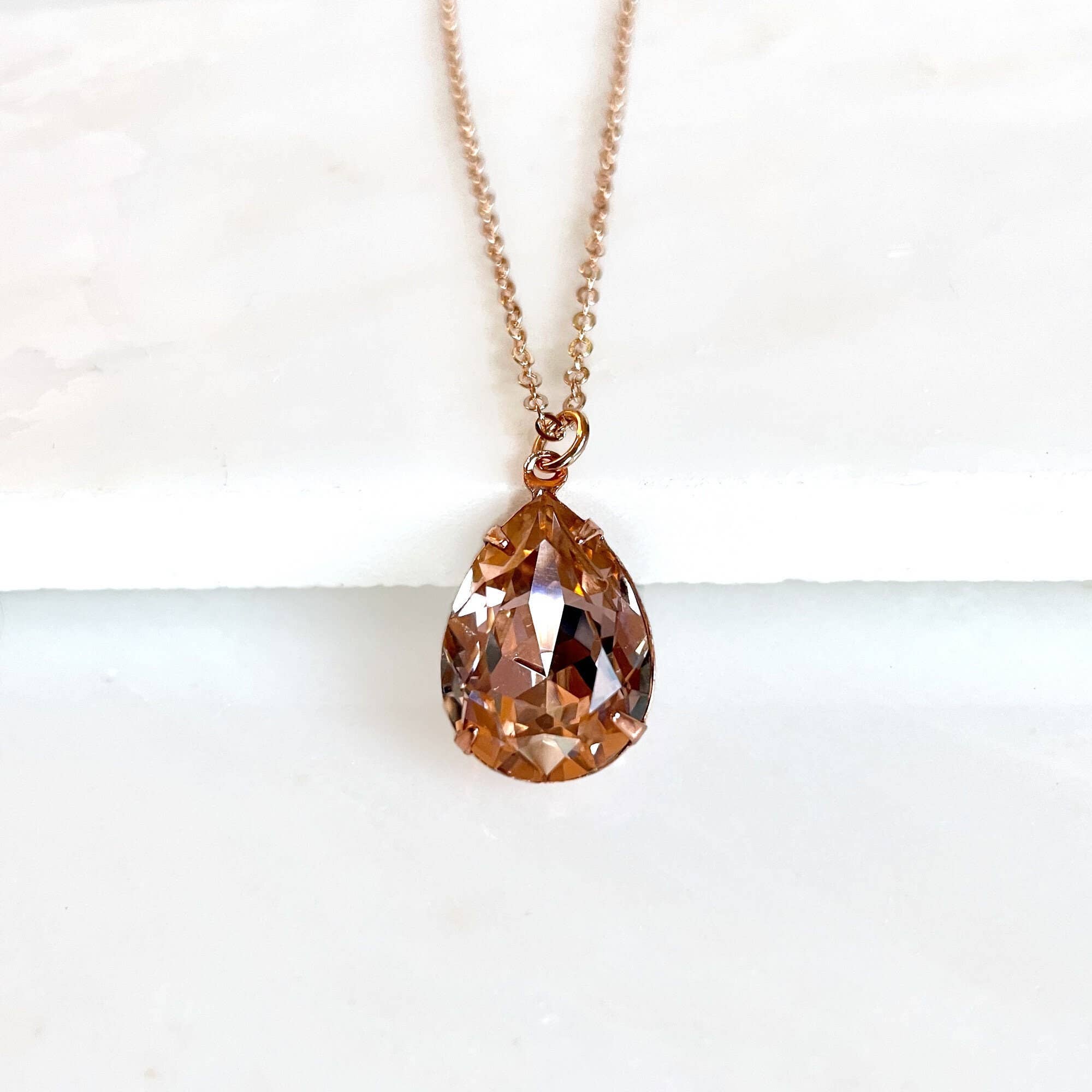 Love Your Bling® - Wholesale Pendant/Charm Necklace - Rose Gold Blush Pear Necklace - Blush Crystal Pear Shaped Ne3