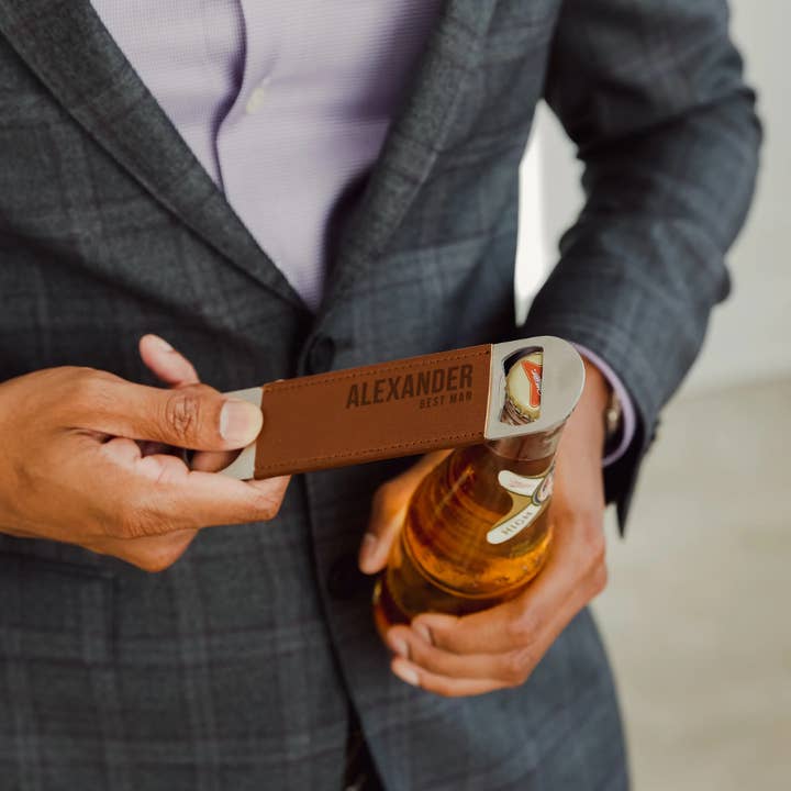 Weddingstar Inc. - Wholesale Bottle/Wine Opener - Leather Wrapped Bar Blade Bottle Opener - Custom Text3