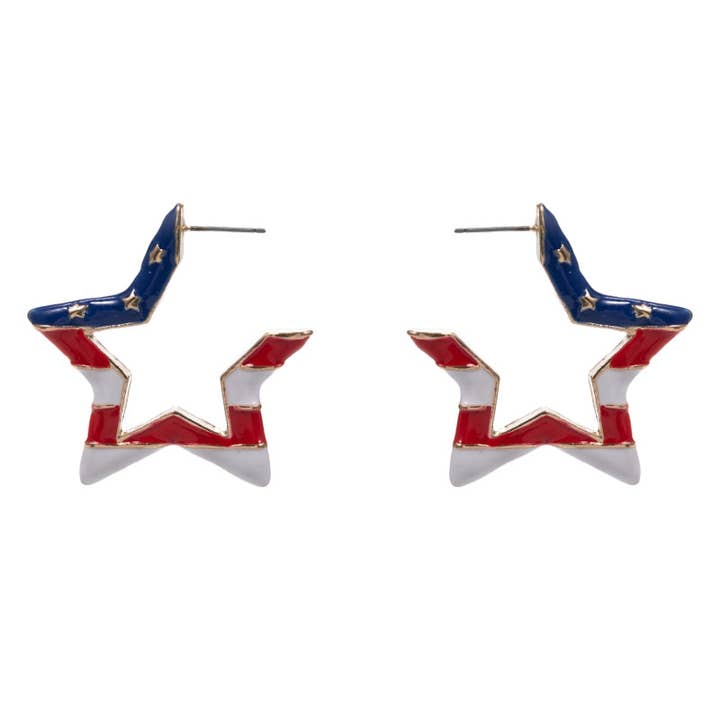 Designature New York - Wholesale Hoop Earrings - Star Enamel American Flag Post Pin Hoop Earrings2