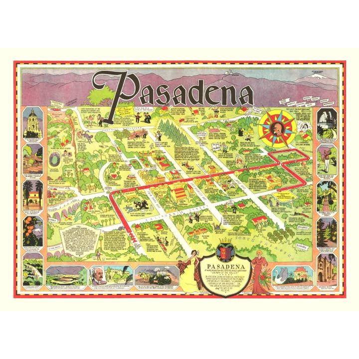 Ted's Vintage Art - Wholesale Map - Vintage Map of Pasadena, California 19334