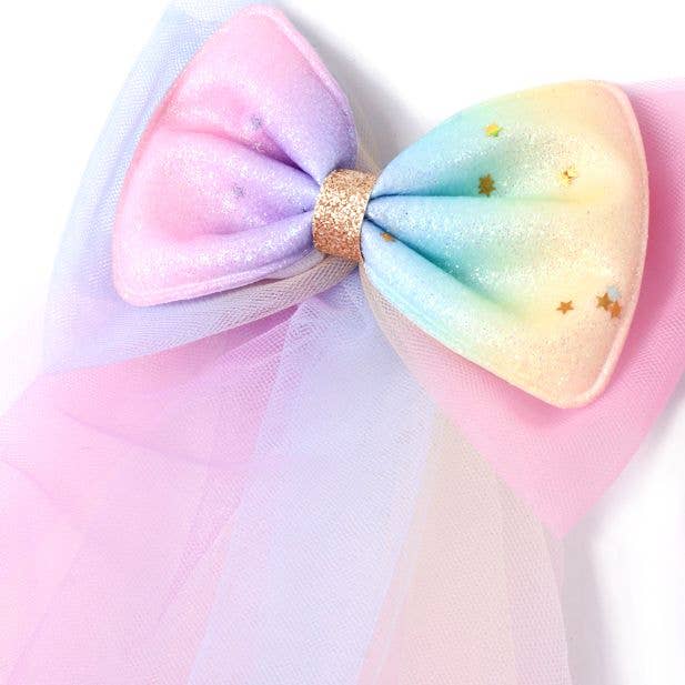 Inca UK – wholesale Hair clip – Child – Rainbow Glitter Bow Clip With Net Veil2