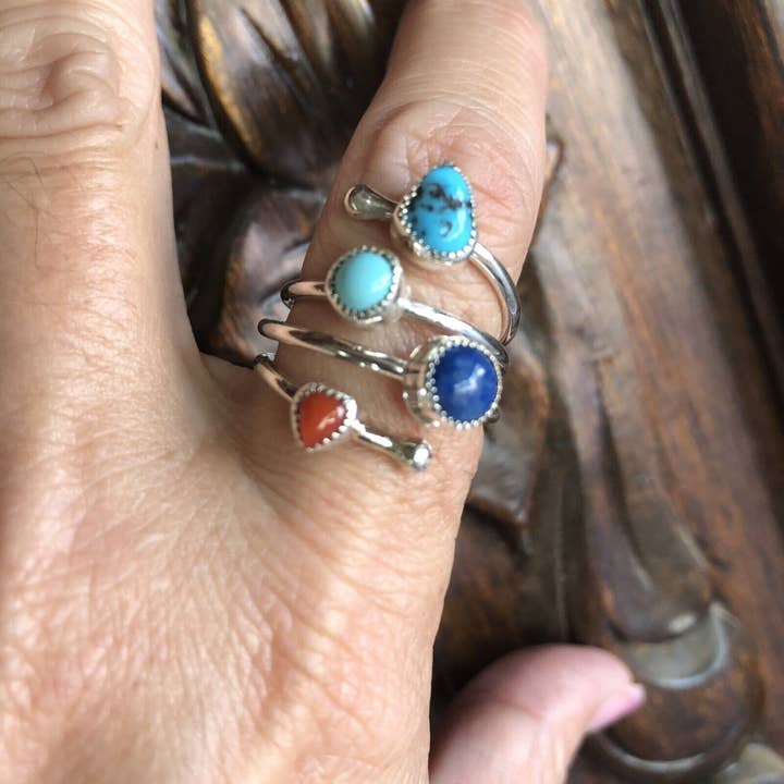 Nizhonitradersllc - Wholesale Cocktail/Statement Ring - Navajo Turquoise, Lapis and Coral Sterling Silver ring