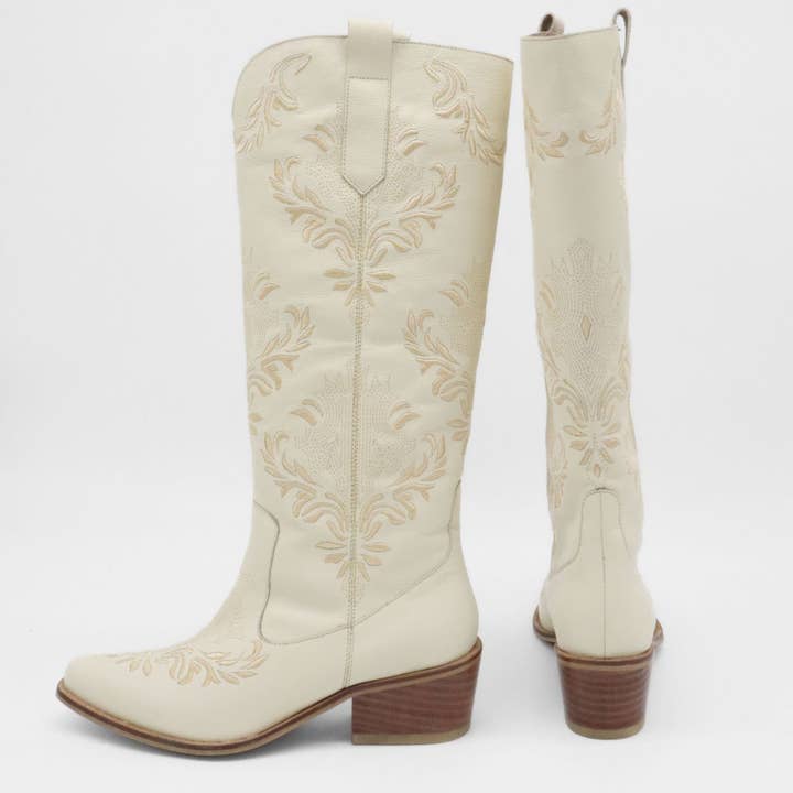 Jolene western cowboy boots in ivory leather women shoes for wholesale on Faire4