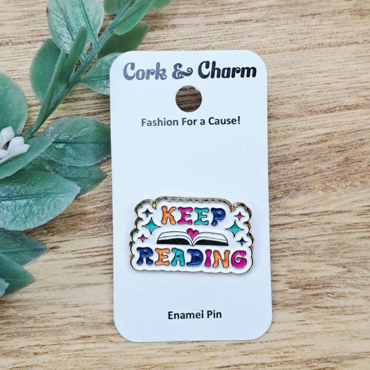 Keep Reading Book Enamel Pin for wholesale by Cork and Charm