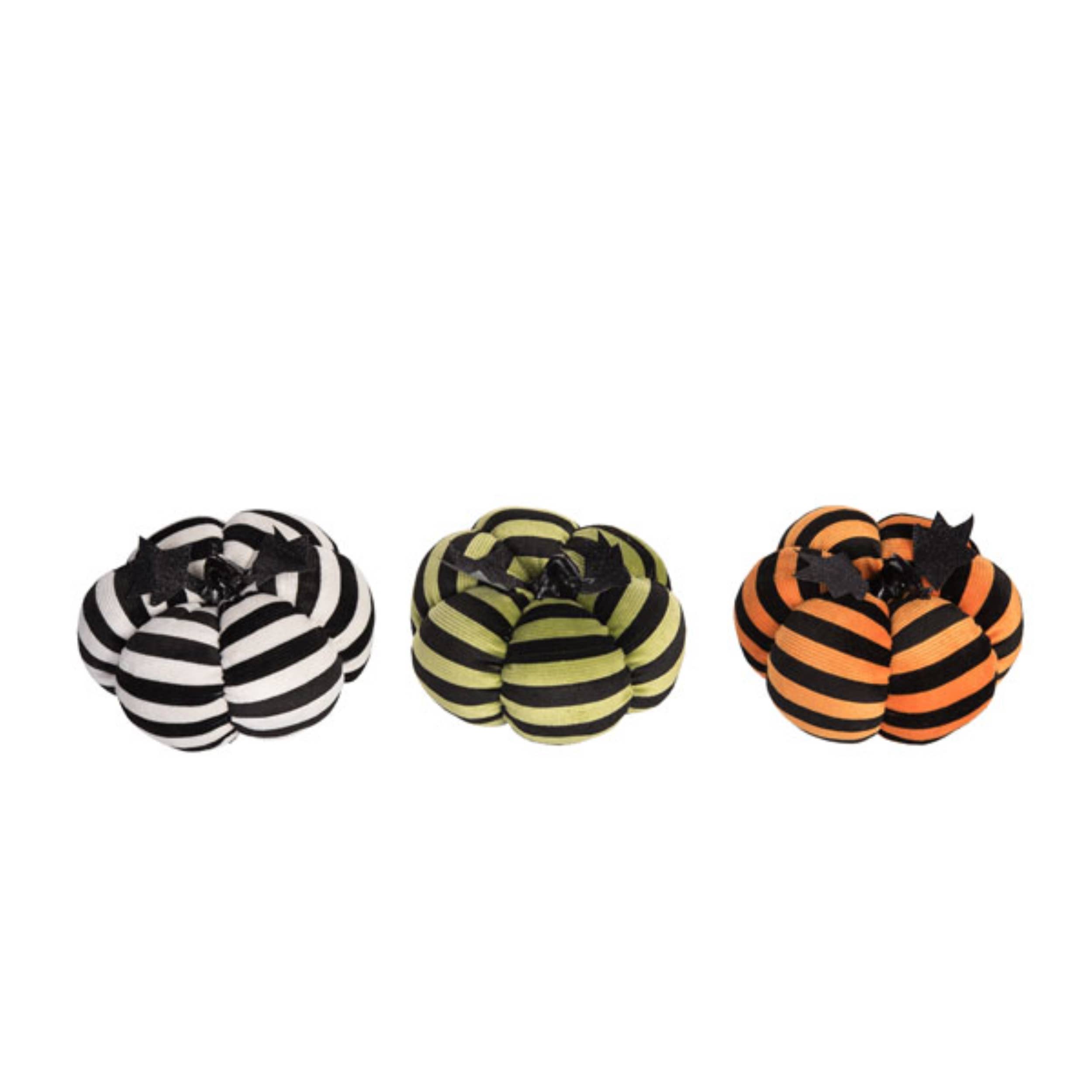 Transpac - Wholesale Decorative Tabletop Object - CLOSEOUT Halloween Plush Black Striped Pumpkin Set of 30