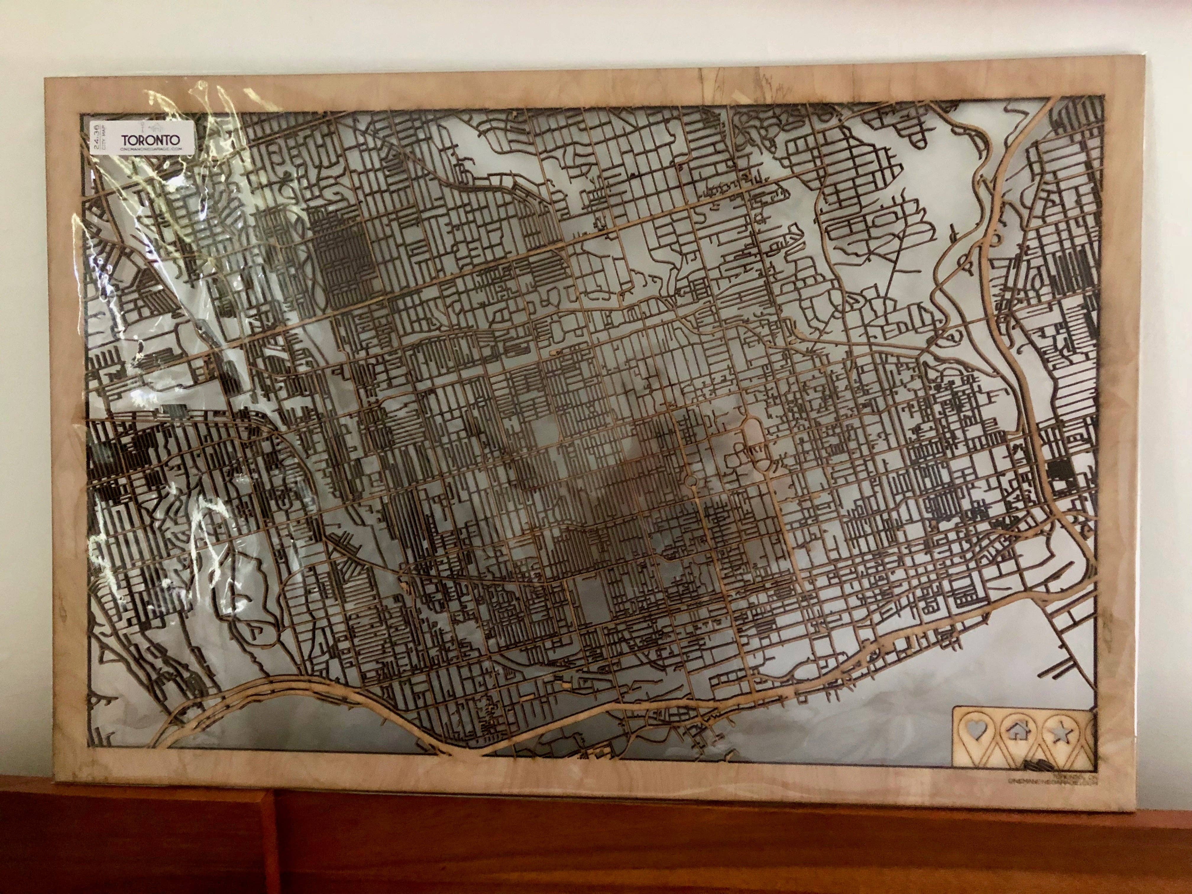 One Man One Garage - Wholesale Wall Accent - City Maps, Large 24x36" Perfect Housewarming Gift! Wooden Street Cutouts28