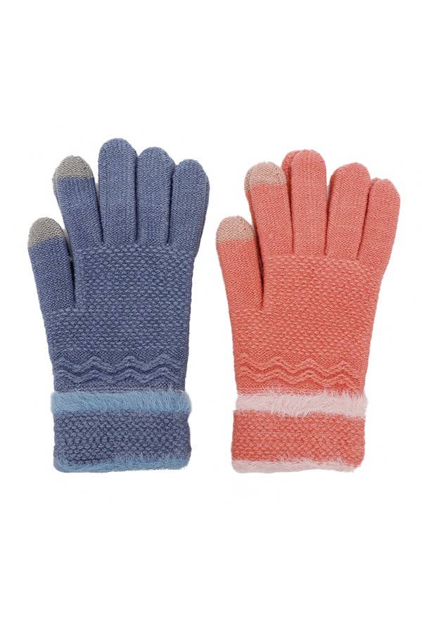 Cap Zone - Wholesale Gloves - Women's - Ribbed Knit Faux Fur Cuffed Winter Gloves3