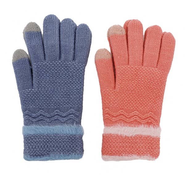 Cap Zone - Wholesale Gloves - Women's - Ribbed Knit Faux Fur Cuffed Winter Gloves3