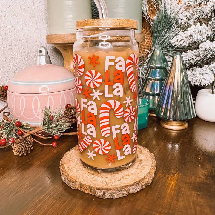 Curly Tailed Designs - Wholesale Drinking Glass/Cup - FaLaLa Candy Canes - 16oz & 20oz Christmas Cup2