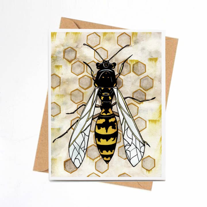 Carte-note faite à la main « Avispa » (guêpe) pour la vente par PinkPolish Design