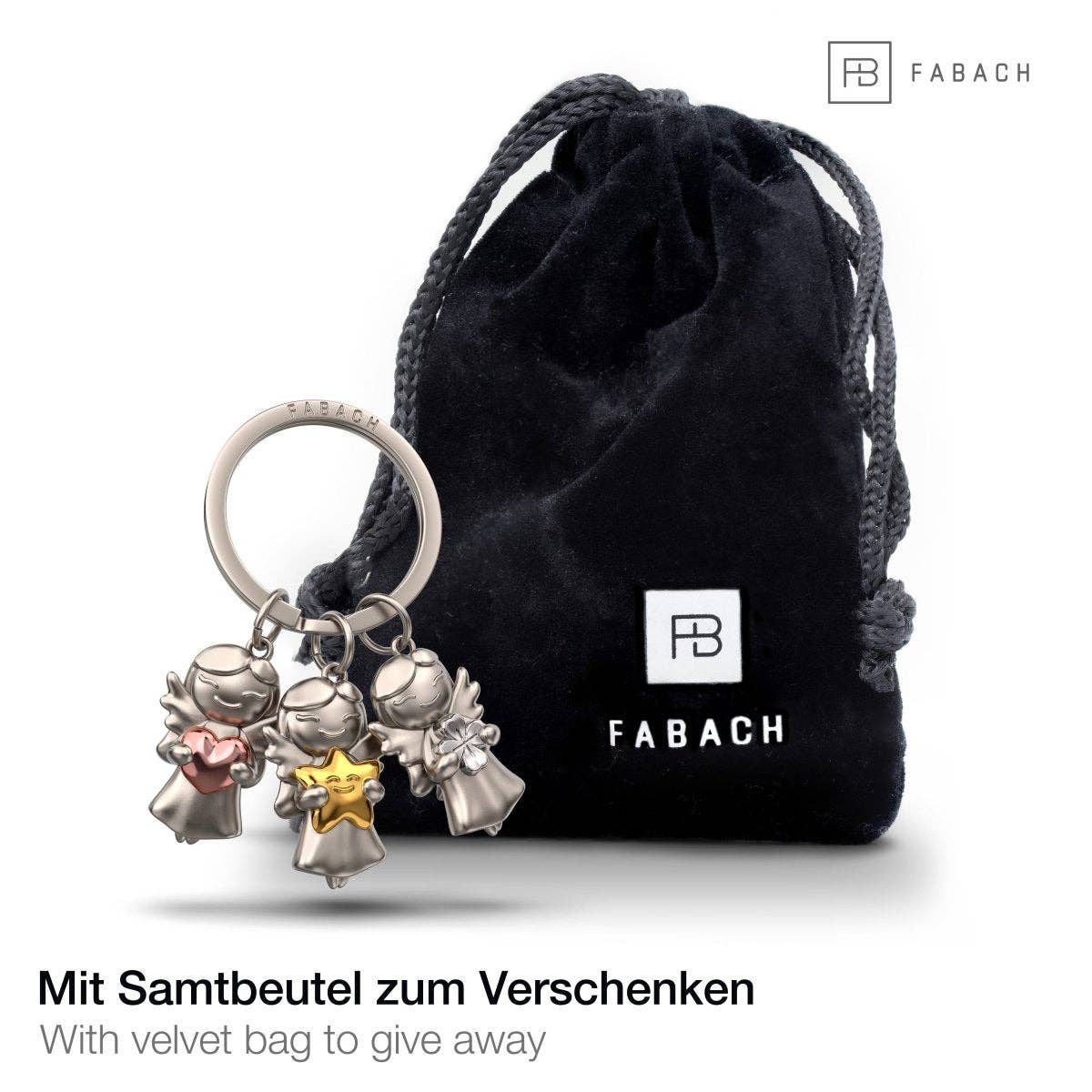 FABACH – Die Schlüsselanhänger-Schmiede - Wholesale Keychain - Women's - “3 Stars” guardian angel keychain - lucky angel - lucky angel with clover, heart and star1