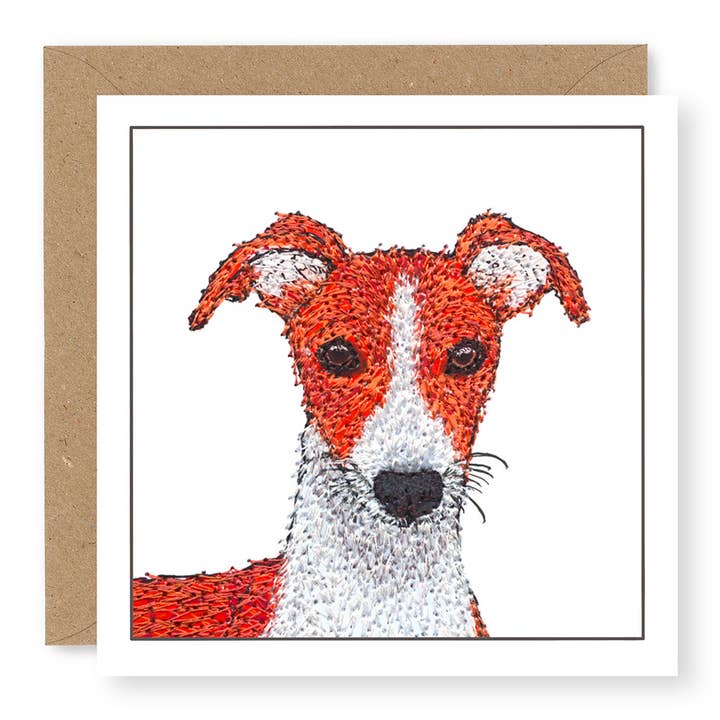 Whiskers Headsup - Willow the Whippet/Greyhound for wholesale by Jane Buurman Handmade (Greetings Cards)