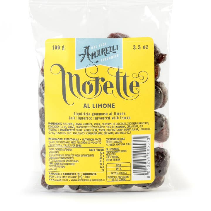 MORETTE AU CITRON sachet de 100g - Réglisse gélifiée au goût de citron pour la vente par Amarelli Fabbrica Di Liquirizia