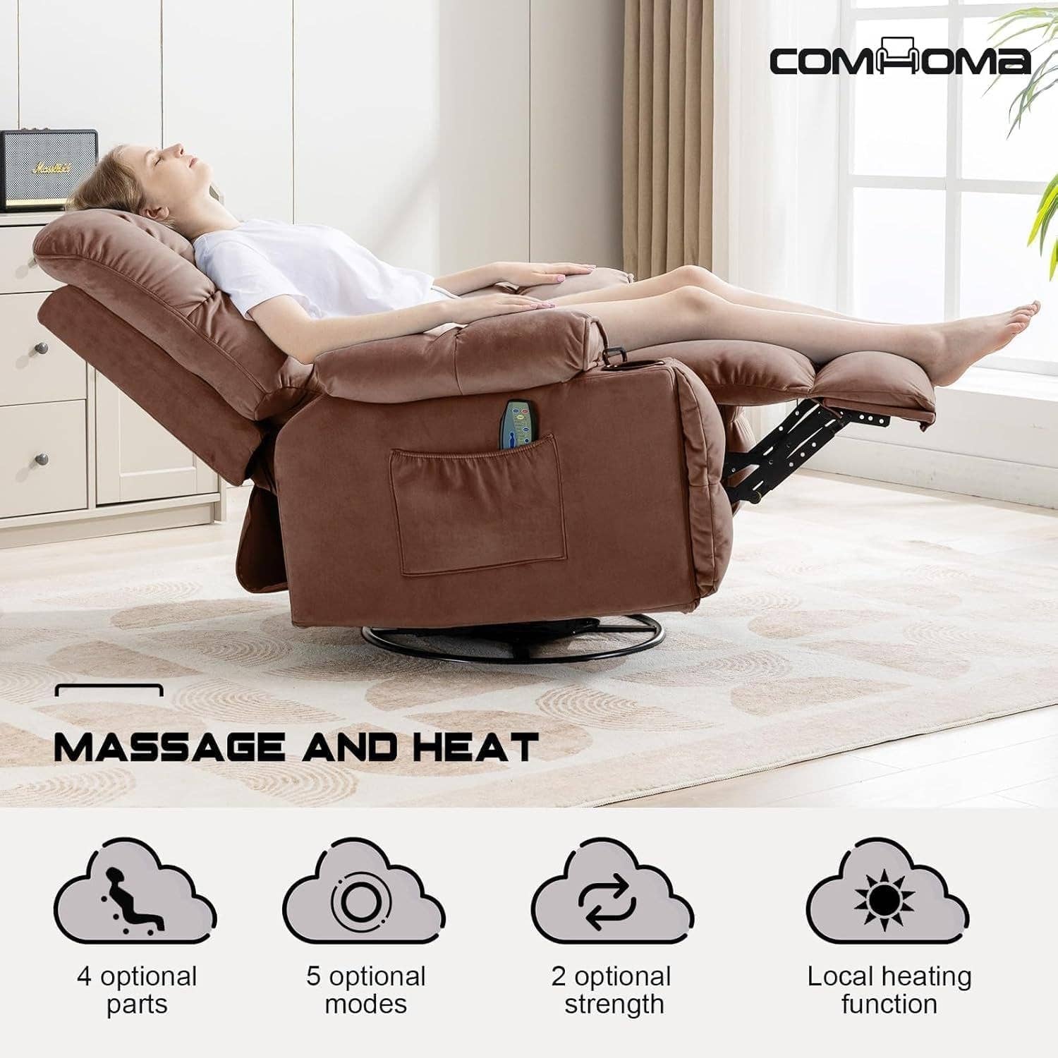 Brown Heated Massage Recliner With Ergonomic Support for wholesale on Faire5