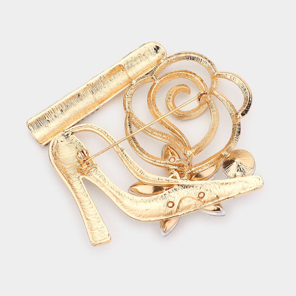 Sensibling Corp. - Vente Broches - Broche Rouge à Lèvres Fleur Talon Haut Pavé de Strass5