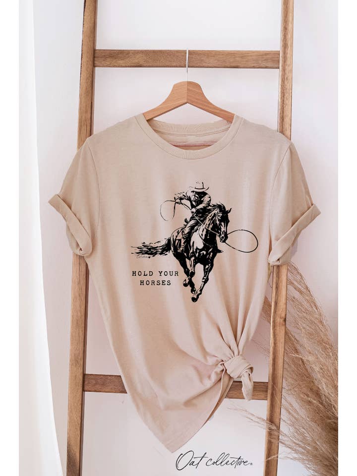 OAT COLLECTIVE - Wholesale Screen Printed T-Shirt - Women's - HOLD YOUR HORSES Graphic T-shirt