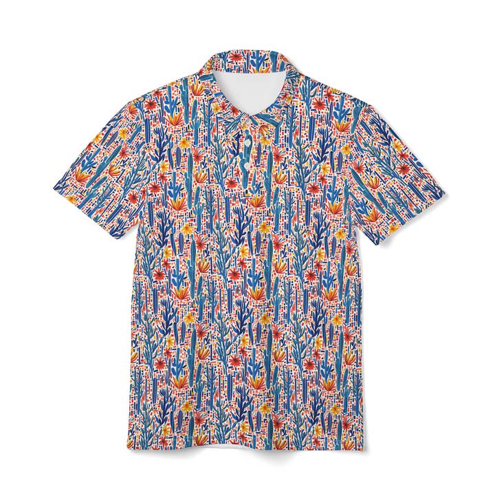 Mesa Mosaic : Polo de golf à motif floral géométrique pour la vente par Texas Eclipse Outfitters