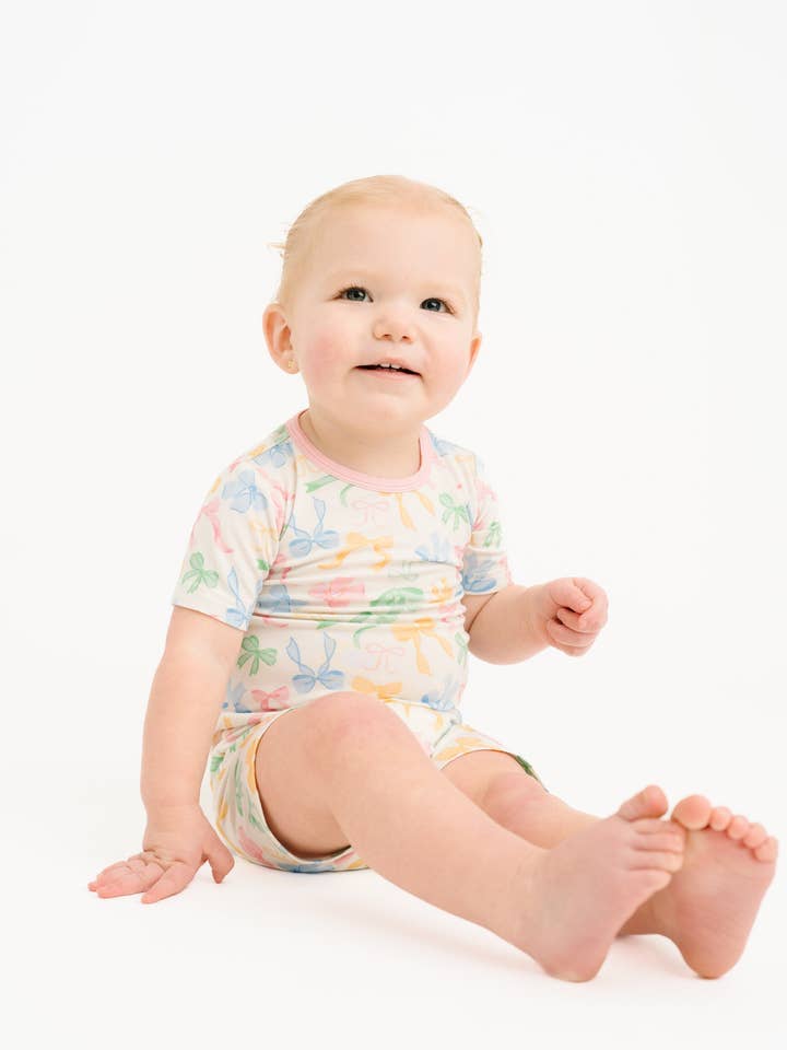 Little One Shop - Wholesale Top & Short Set - Kids - Pastel Bow Bamboo Shorts Set6