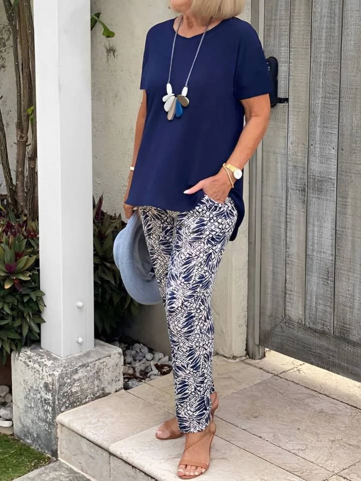 Full Size Round Neck Short Sleeve Top and Pants Set Plus Size for wholesale by Beyond Apparel