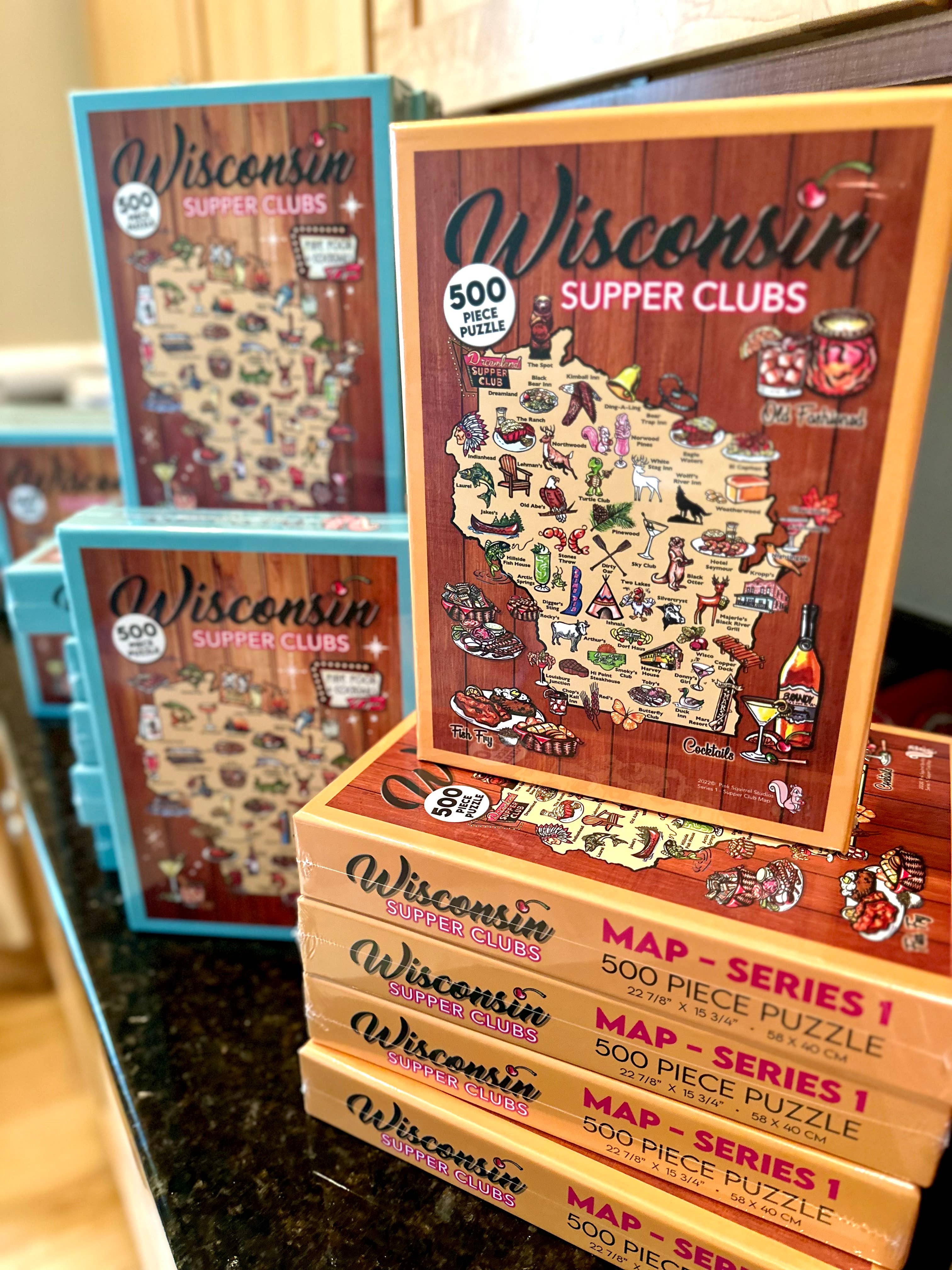 Pink Squirrel Studios - Wholesale Puzzle - Adult - Wisconsin Supper Club Map - Puzzles  500pc (SERIES 1)2
