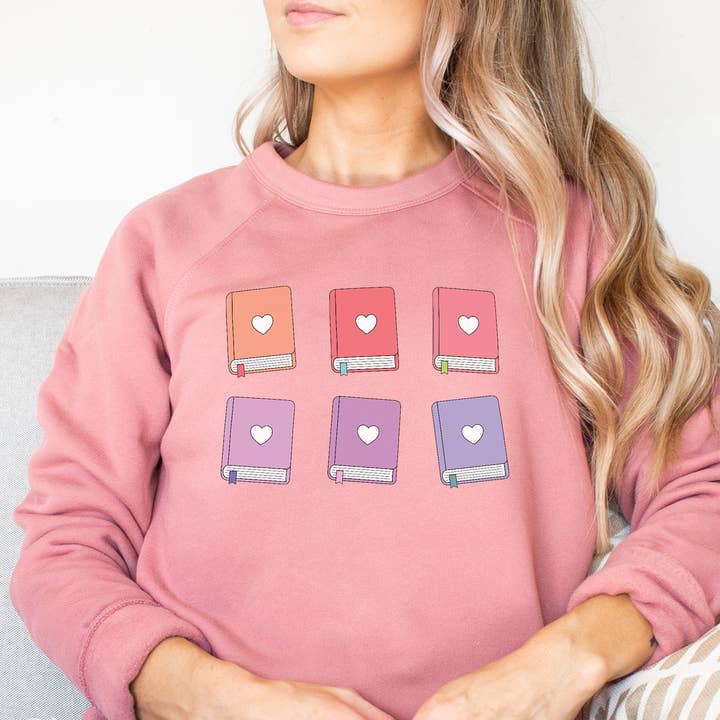 Valentine's Day Heart Books in a Row Librarian and Reading Sweatshirt for wholesale by Keen Bee Studio
