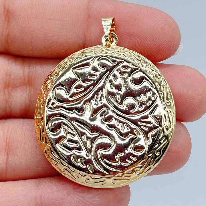 18k GF Engraved Circle Locket for wholesale by Milie